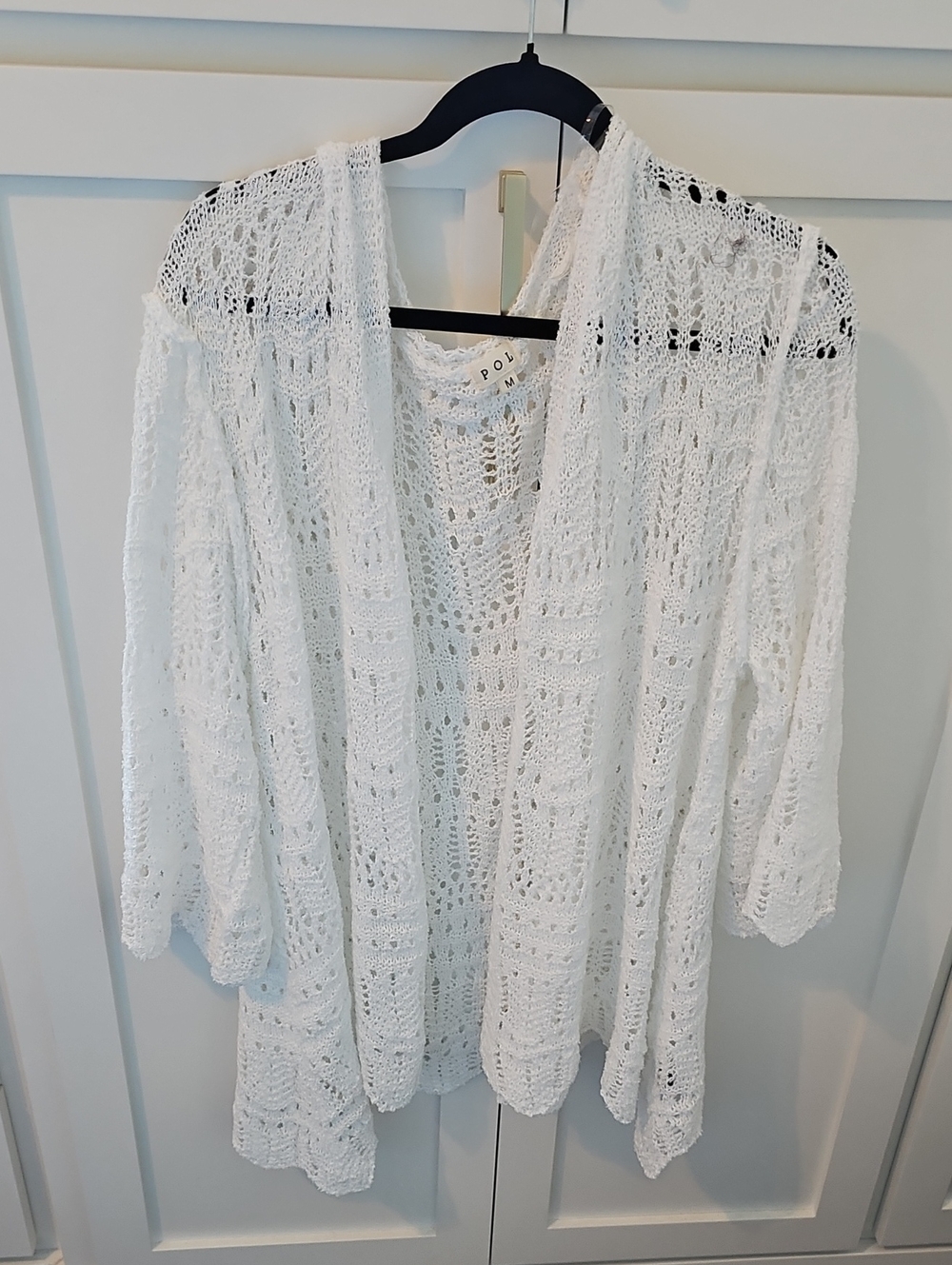 POL White Open-Weave Crochet Cardigan